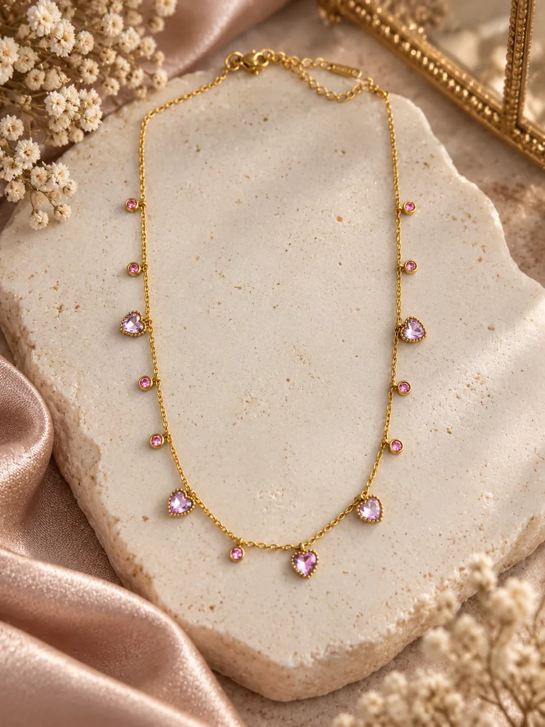 Rose heart charm necklace